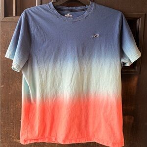Hollister Men's Blue and Coral Ombre Tee